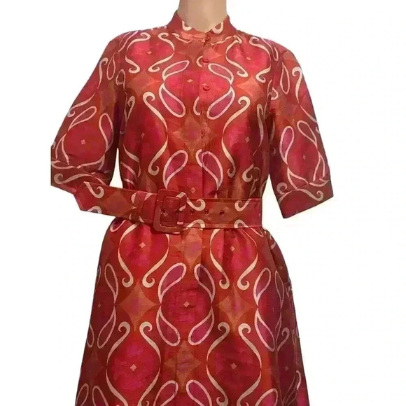 WAYWARD FANCIES -Paisley Tile Print Dupioni Shift Shirt Dress. maxi flared - Picture 5 of 7
